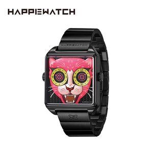 HappieWatch新品 方形石英腕表小众潮流手表 夜光特别款 粉墨豹