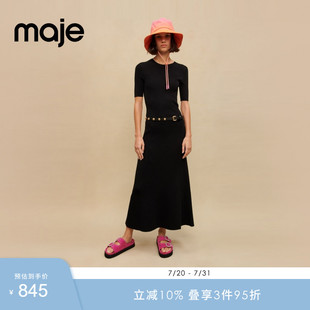 Maje 設(shè)計感露腰黑色針織連衣裙長裙MFPRO02798 女裝 Outlets夏季