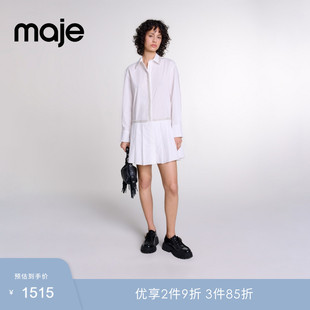 优雅白色时尚 法式 百褶短款 长袖 领连衣裙 Maje 衬衫 Outlets秋冬女装