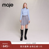 Outlets秋冬女装 法式 时尚 Maje 简约千鸟格纹理百褶高腰短款 半身裙