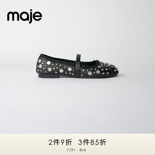 铆钉装 女式 时尚 MFACH00614 饰黑色浅口平底女鞋 Outlets经典 Maje 款