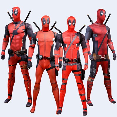 新款死侍连体衣紧身衣儿童演出服Deadpool万圣节cos服装成人衣服
