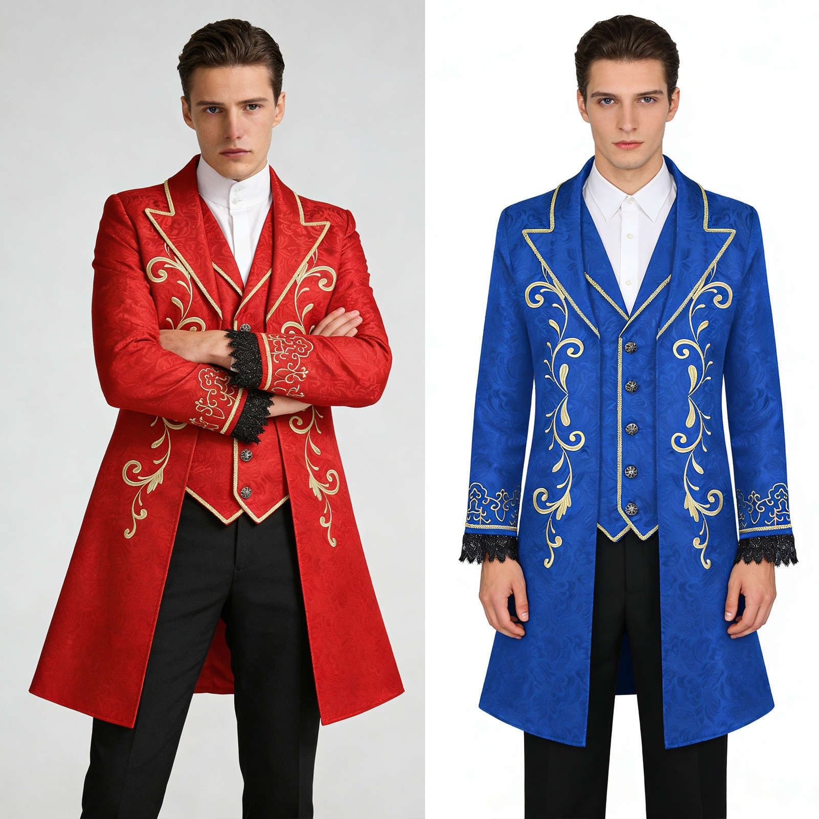 新款万圣节中世纪服装欧美宫廷贵族王子礼服金边刺绣外套舞台表演