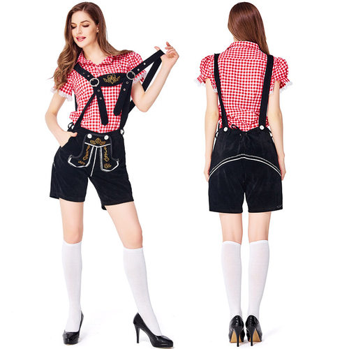 德国啤酒服吊带裤装啤酒服慕尼黑啤酒节服酒吧绣花背带裤成人女装
