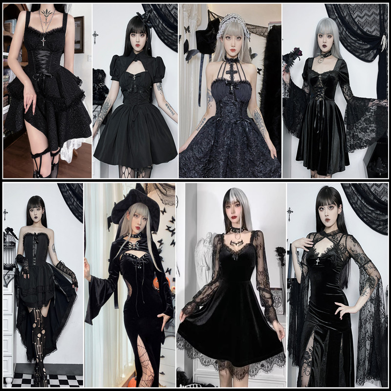 欧美万圣节暗黑系吸血鬼连衣裙