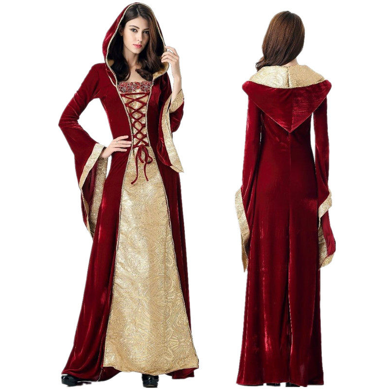 新款欧洲复古宫廷连帽长裙中世纪女王皇后礼服万圣节舞台演出服装,女装/女士精品,民族服装/舞台装,淘宝优惠券,粉丝福利购,淘宝优惠卷