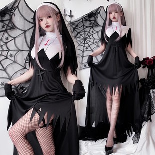 万圣节cos性感丧尸修女服装角色扮演暗黑吸血鬼十字架圣母连衣裙