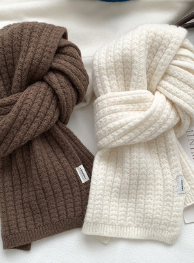 高阶兔绒羊毛混纺纯色围巾女款2024新款冬季麻花针织长款保暖围脖