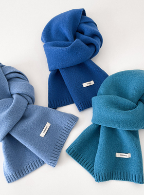 first love初恋蓝色围巾女款2024新款冬季100%纯羊毛针织保暖围脖