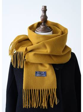 内蒙古100%纯羊毛围巾女冬季高级感英伦流苏纯色百搭围脖男送礼物