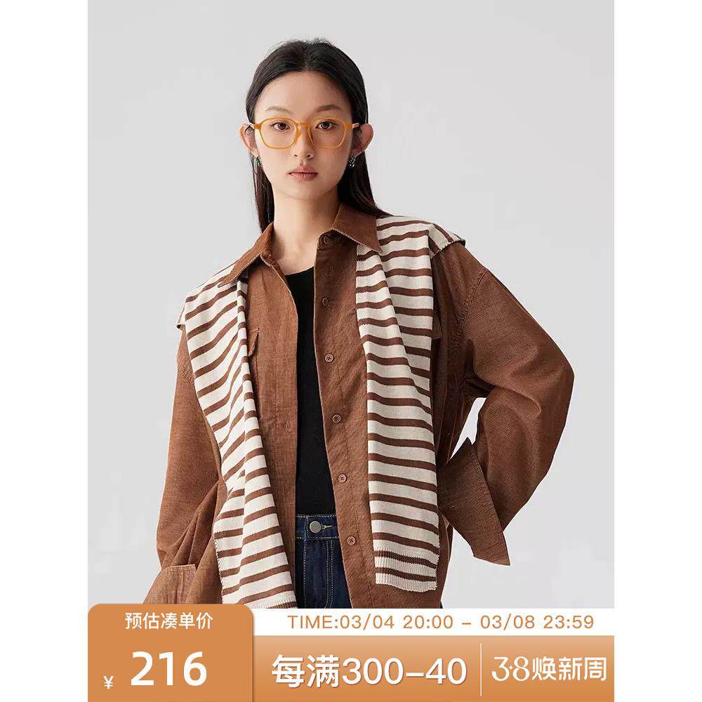 ckaa女装棉质格子衬衫法式披肩文艺风复古上衣 2024新款