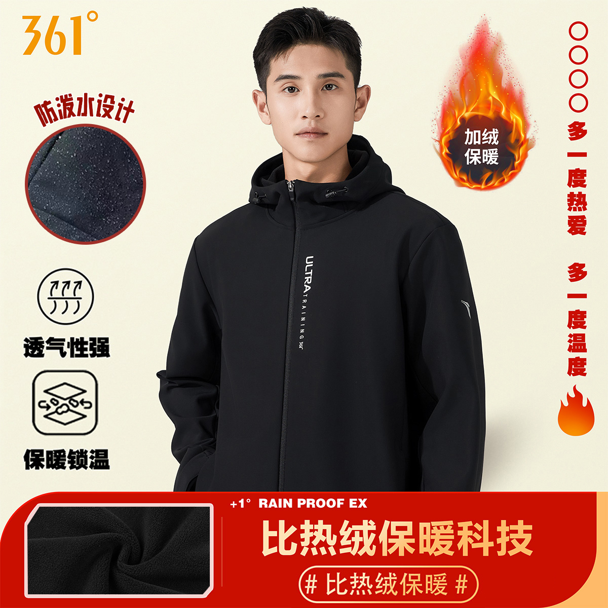 361加绒运动外套男秋冬季软壳防风防泼水开衫风衣跑步上衣夹克女