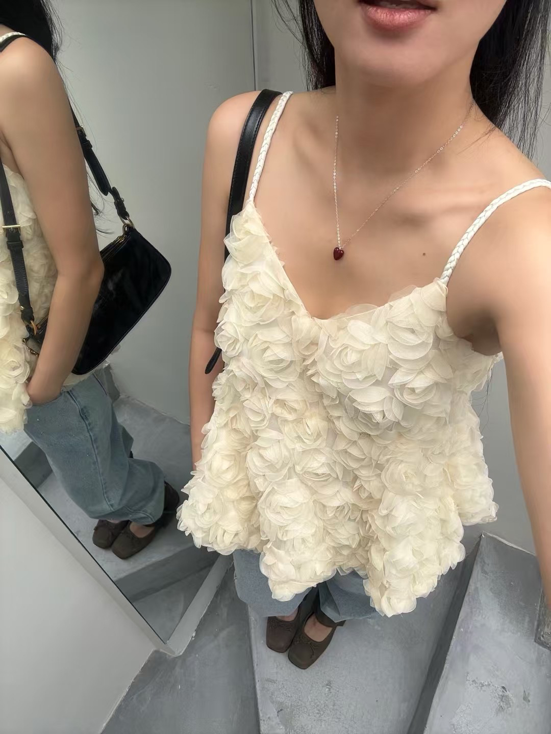 INchooseu立体花朵吊带背心女