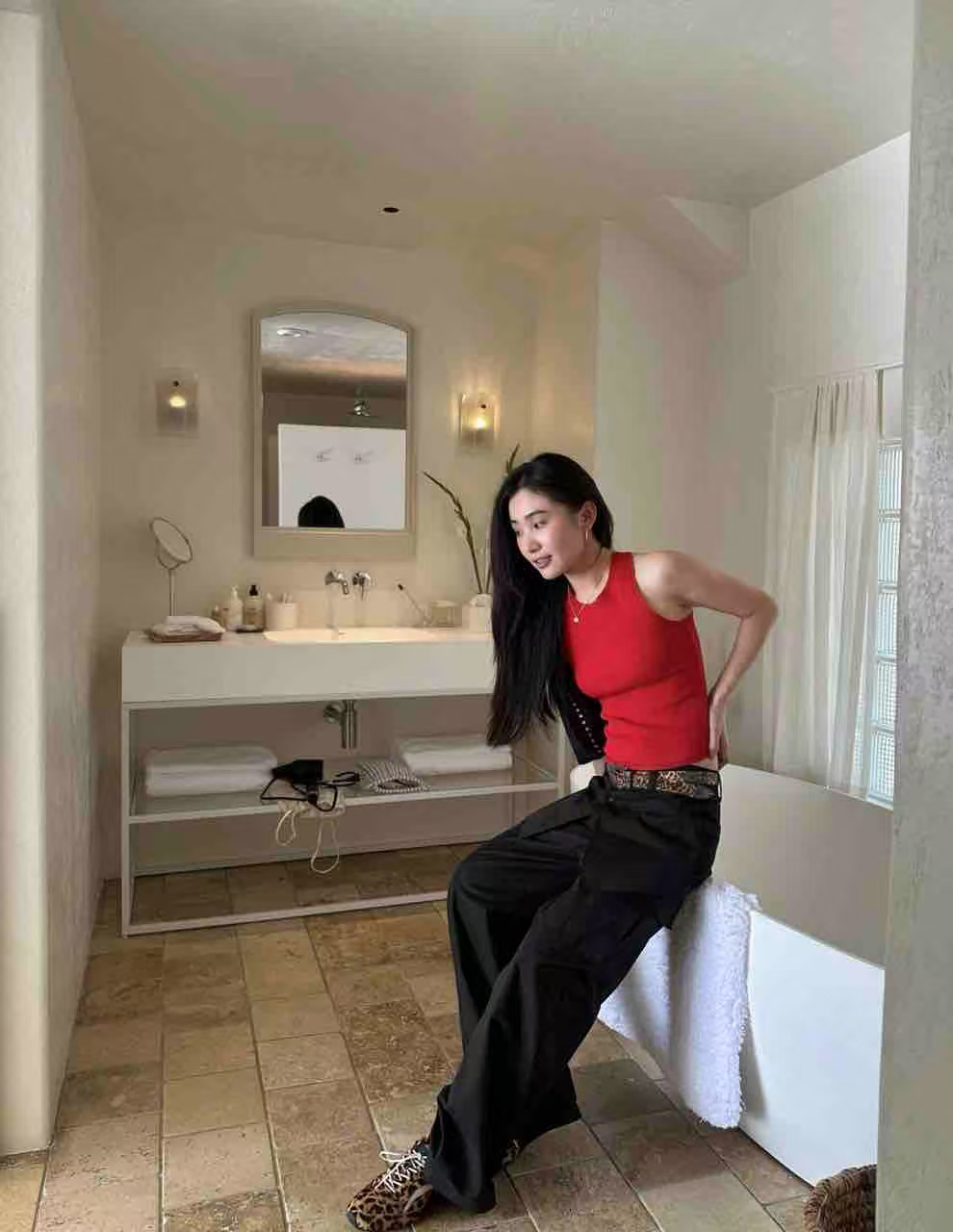 INchooseu设计款假两件裙裤女