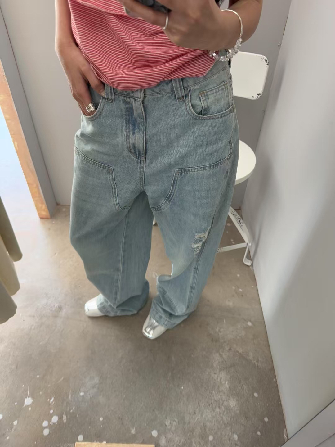 INchooseu水洗显瘦高腰牛仔裤