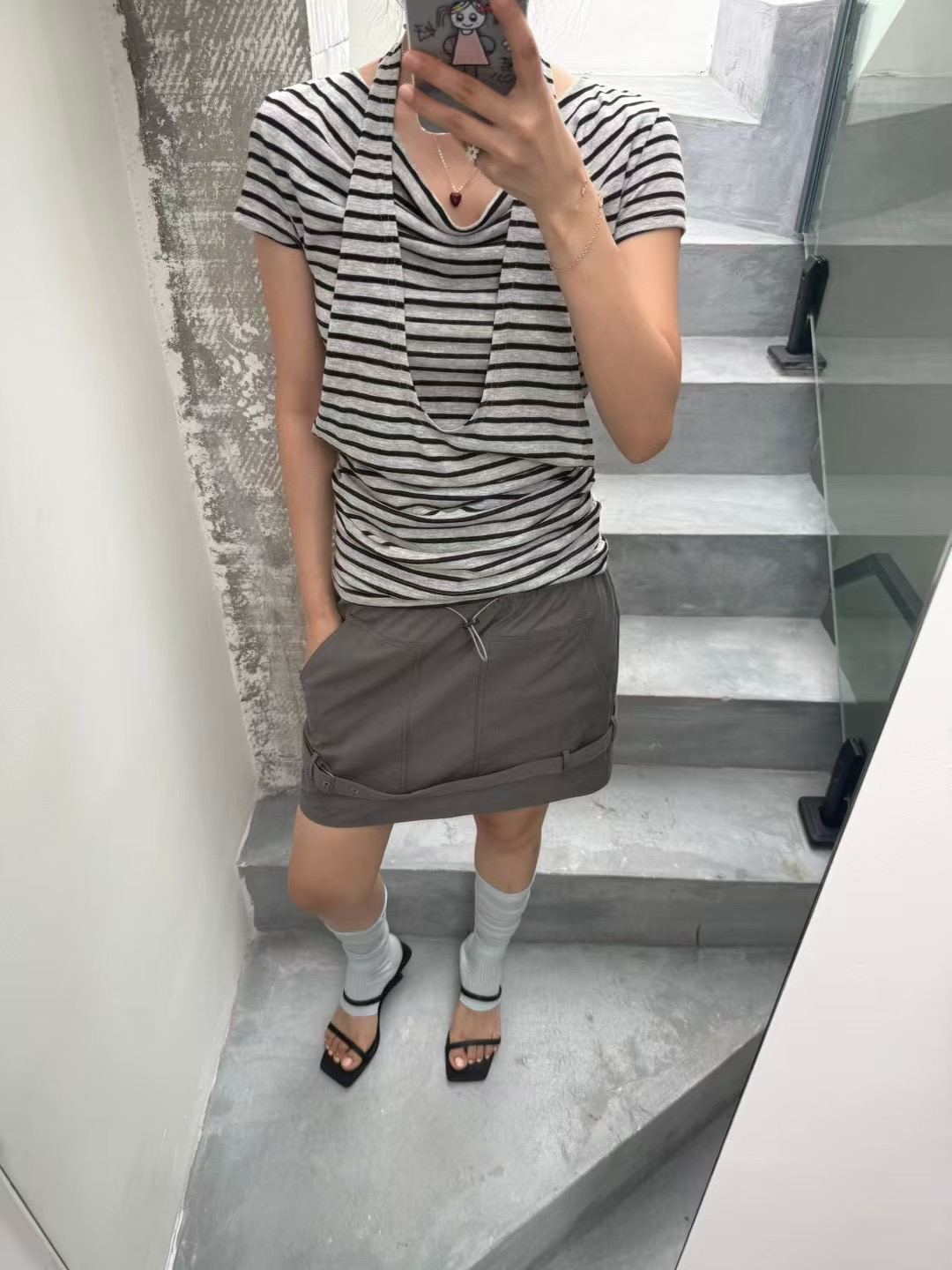 INchooseu休闲工装短裙女抽绳