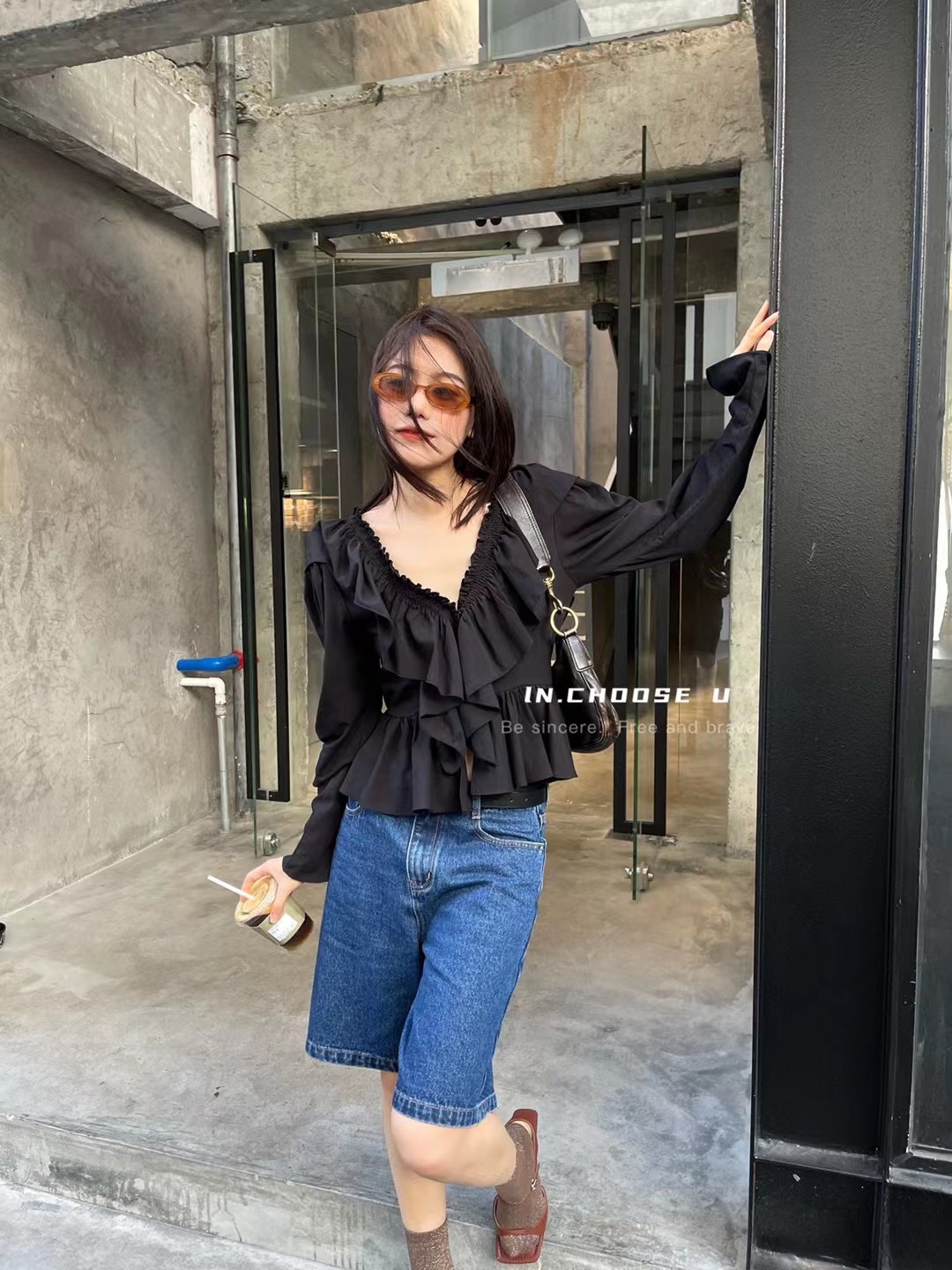 长袖衬衫花边韩版直筒