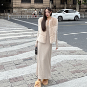 张小涵 宽松保暖背心外套 无袖 环保狐狸毛拼接短款 毛毛马甲女冬季