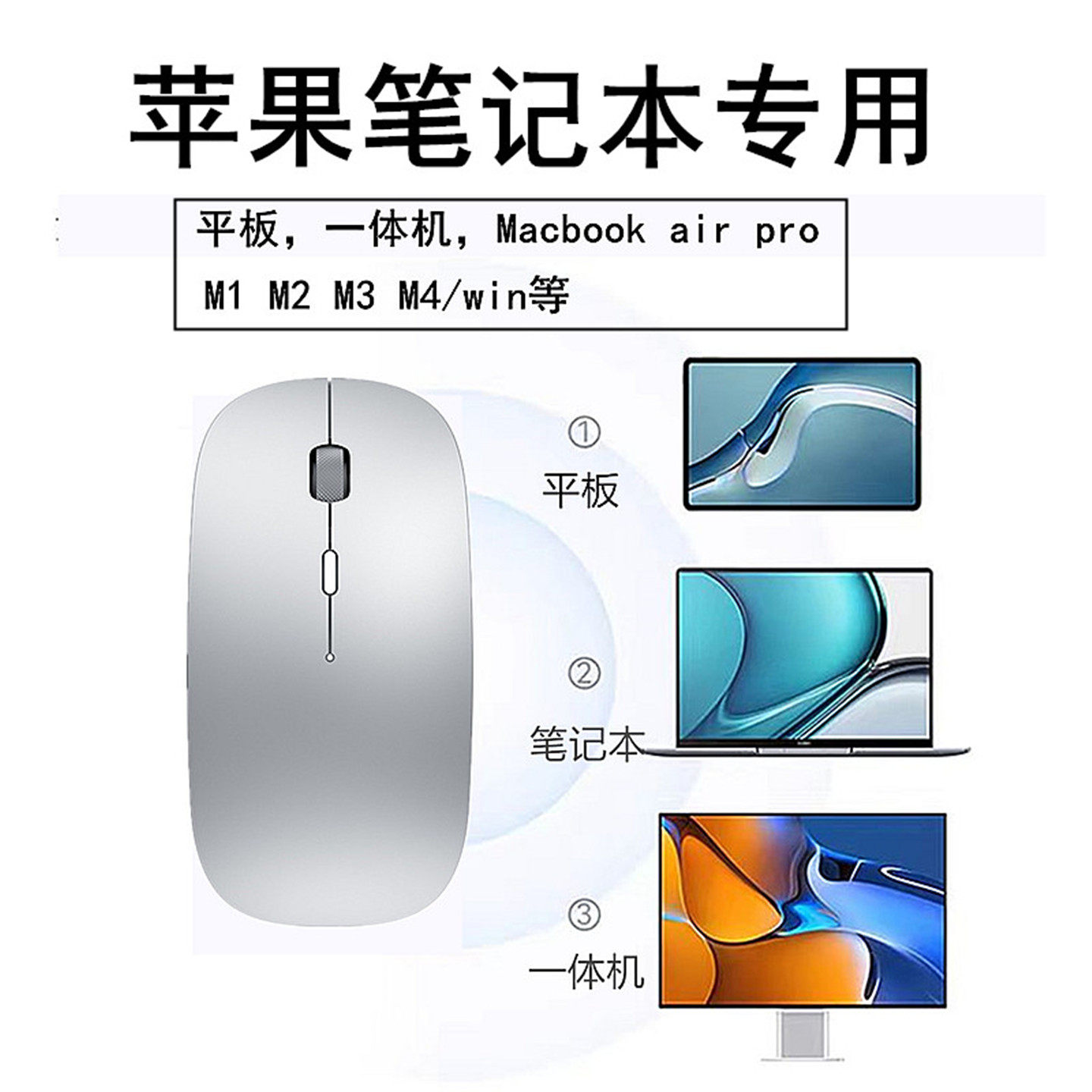 适用于苹果电脑Macbook笔记本pro无线air蓝牙M1鼠标M2静音M34iPad
