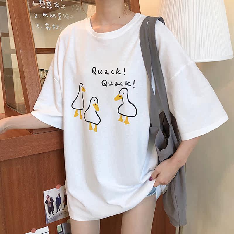 camisetas con estampado de dibujos animados de pato para muj