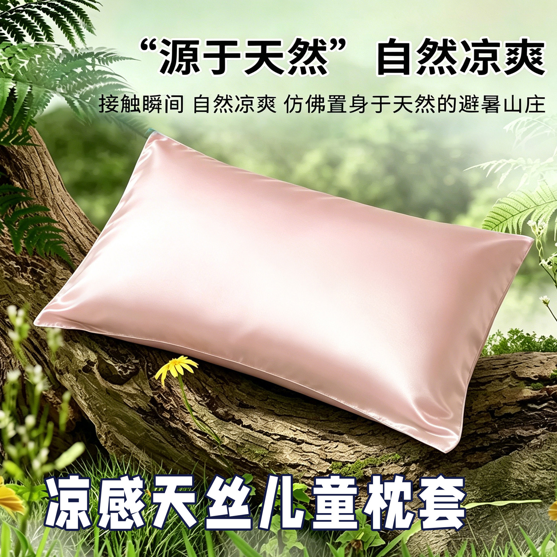 夏季凉感天丝儿童枕套30x50冰丝35x55宝宝25x40x60婴幼儿园枕头套图片