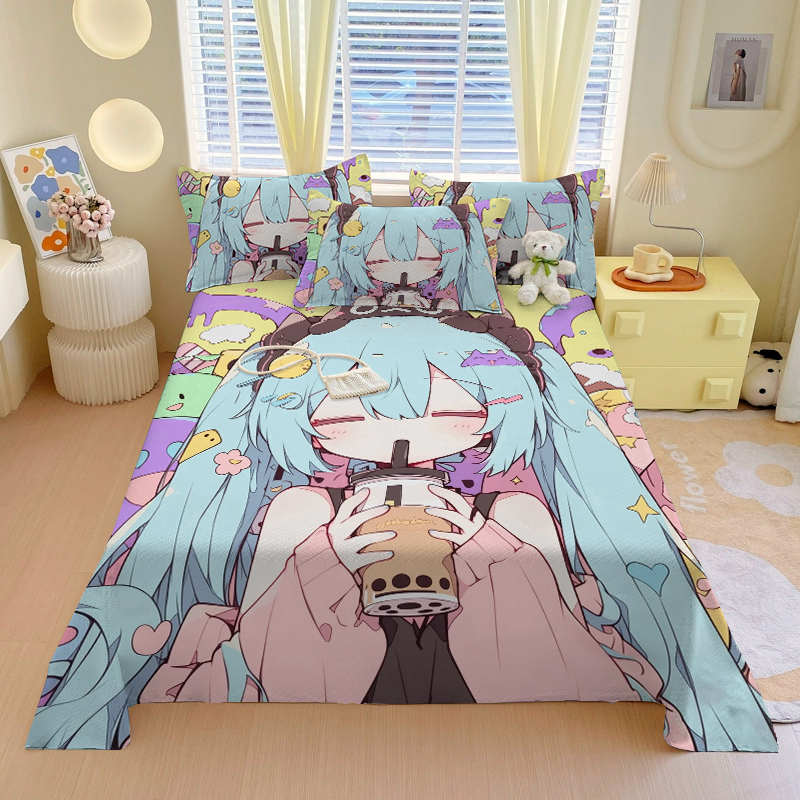 二次元初音未来床单单件学生宿舍被单儿童卧室单人印花床单定制