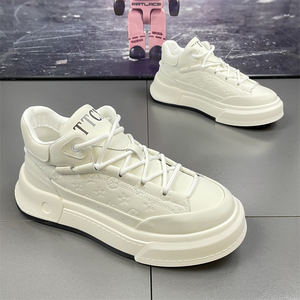 欧洲站春秋潮牌男鞋皮面厚底百搭休闲鞋抖音同款运动韩版老爹鞋