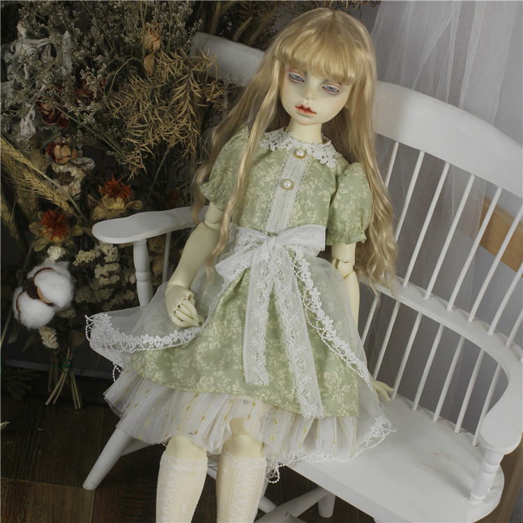 青色碎花少女套装bjd娃娃