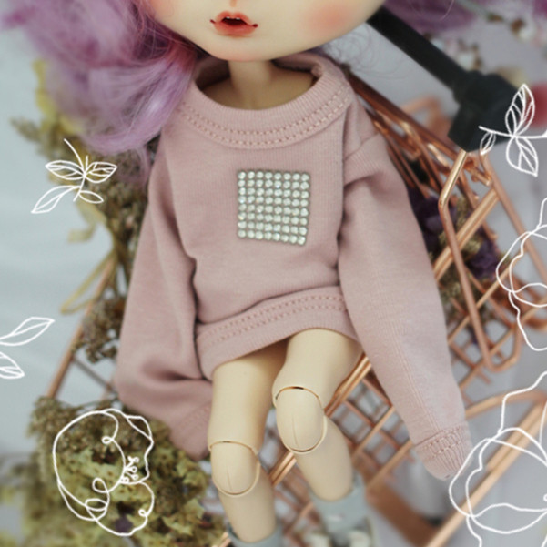 blythe宽松长T小布azone娃娃1/6分粉色黑色棕色玩偶娃衣T恤裙