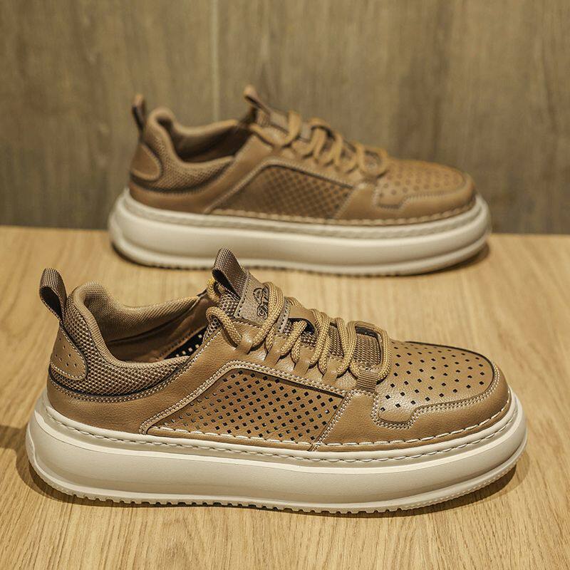 公牛世家男鞋夏季透气防臭网眼白色小白鞋男新款镂空运动休闲板鞋