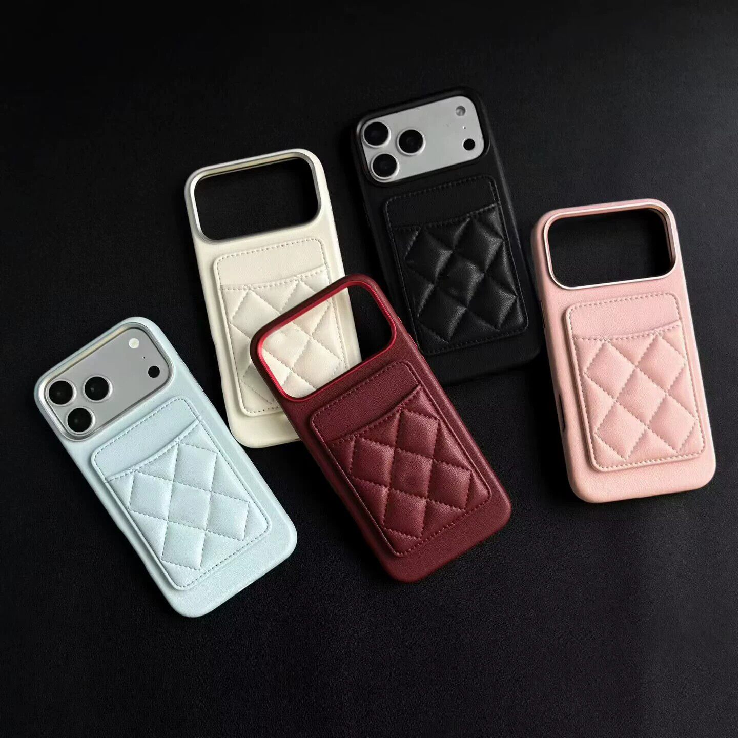 牛皮大牌磁吸卡包适用苹果18ProMax手机壳潮牌18Pro轻奢菱格皮纹iPhone17小香风可插卡17Pro简约时尚16防摔壳