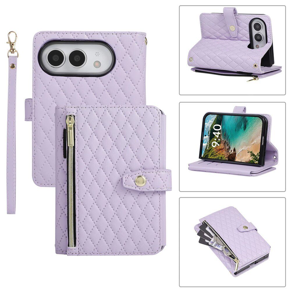 甄选高品质牛皮卡包适用苹果iPhone Duo折叠屏手机壳菱格皮纹轻奢小香风18ultra多功能大容量斜跨可背防摔壳