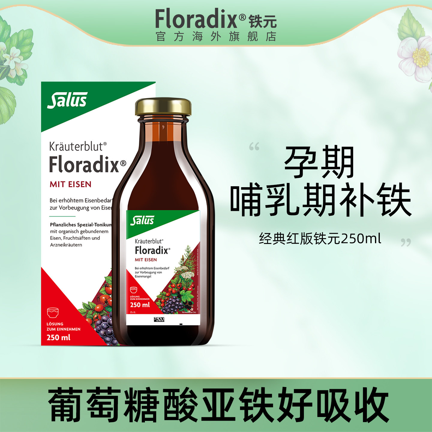 Floradix 德国铁元补铁铁剂女生调气养血调气虚血亏营养品250ml