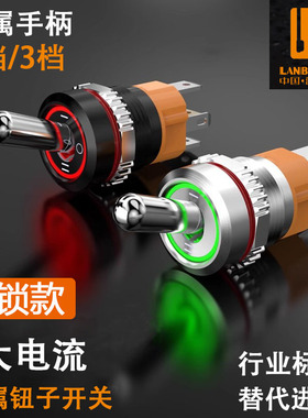 大电流16A金属钮子开关摇头带灯拨动摇臂2档3档位16mm1NO1NC蓝波