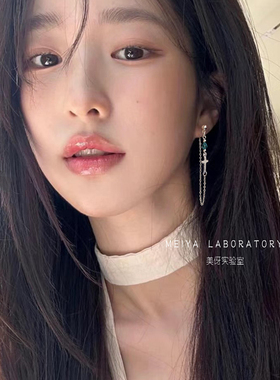 森系不对称十字架链条长款耳环