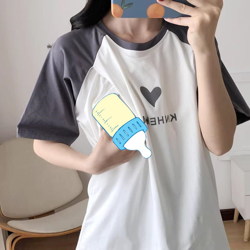产妇哺乳上衣夏季外出辣妈款T恤
