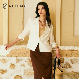 短款桑蚕丝西装外套2025秋季新款法式休闲直筒上衣简约百搭职业装