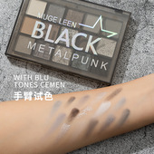 MUGE LEEN 15色暗夜骑士眼影盘烟熏妆冷系彩妆黑色朋克眼影水泥盘