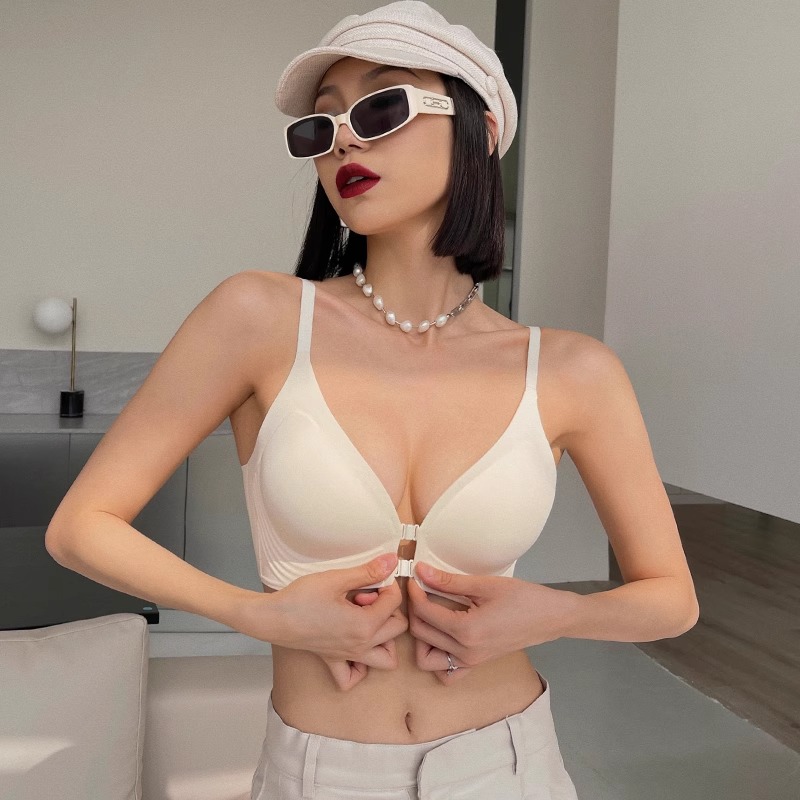 前扣美背无痕内衣女小胸聚拢上托无钢圈防下垂固定杯3D软支撑文胸