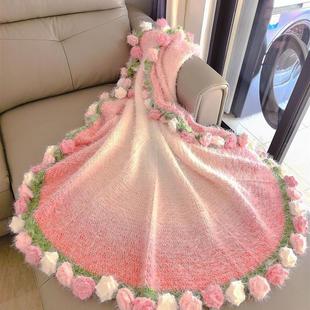新款玫瑰花束毯子diy材料包松鼠绒毛线团手工编织毛毯送女友礼物