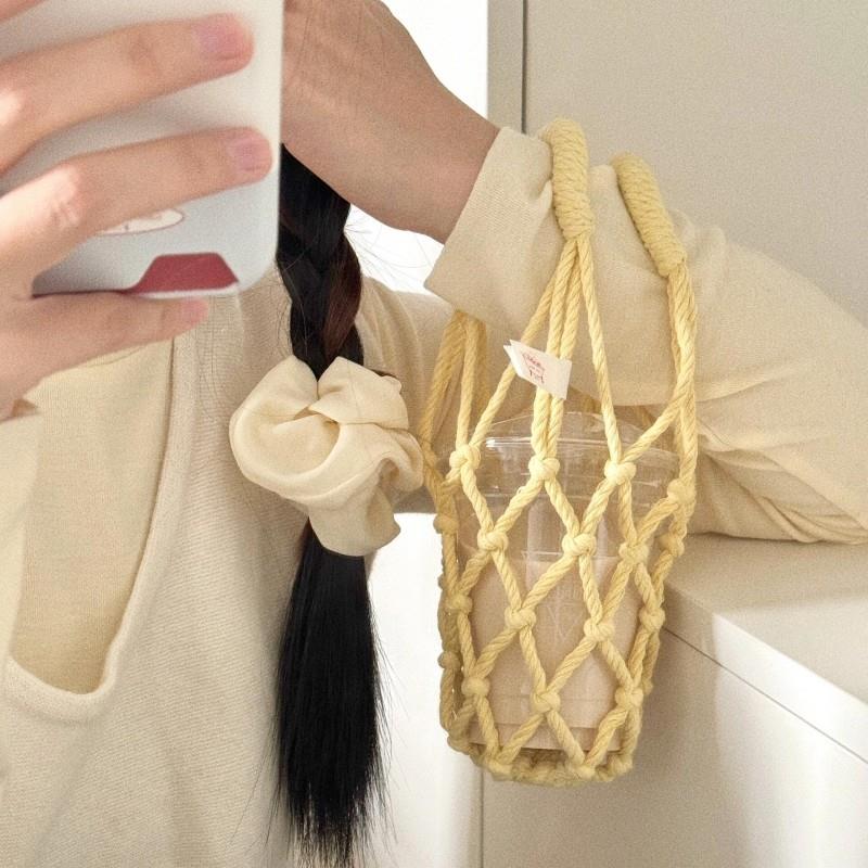便携式网兜杯套编织水杯袋ins风