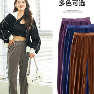 03春秋复古云朵绒仙女裤直筒宽松休闲裤大码阔腿束脚裤女