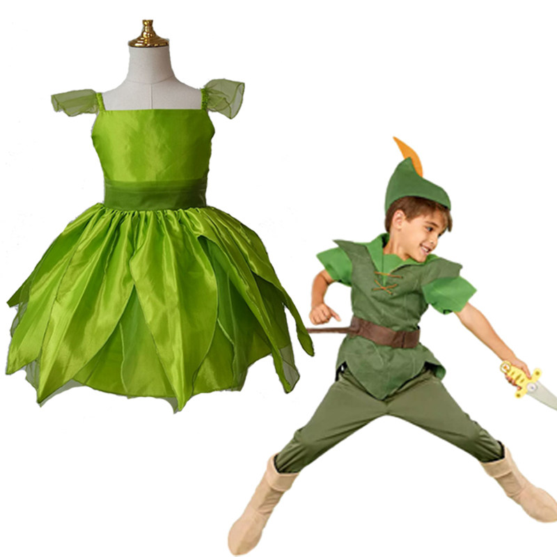 儿童绿色小精灵合唱团舞蹈演出小叮当公主裙服装小飞侠peter pan