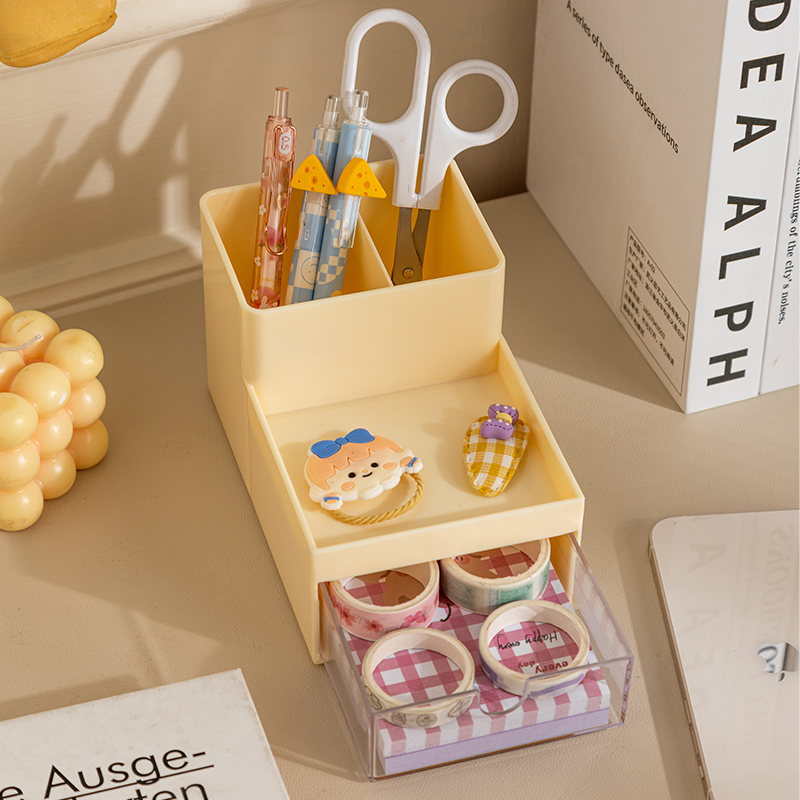 笔筒桌面收纳盒抽屉式办公置物架