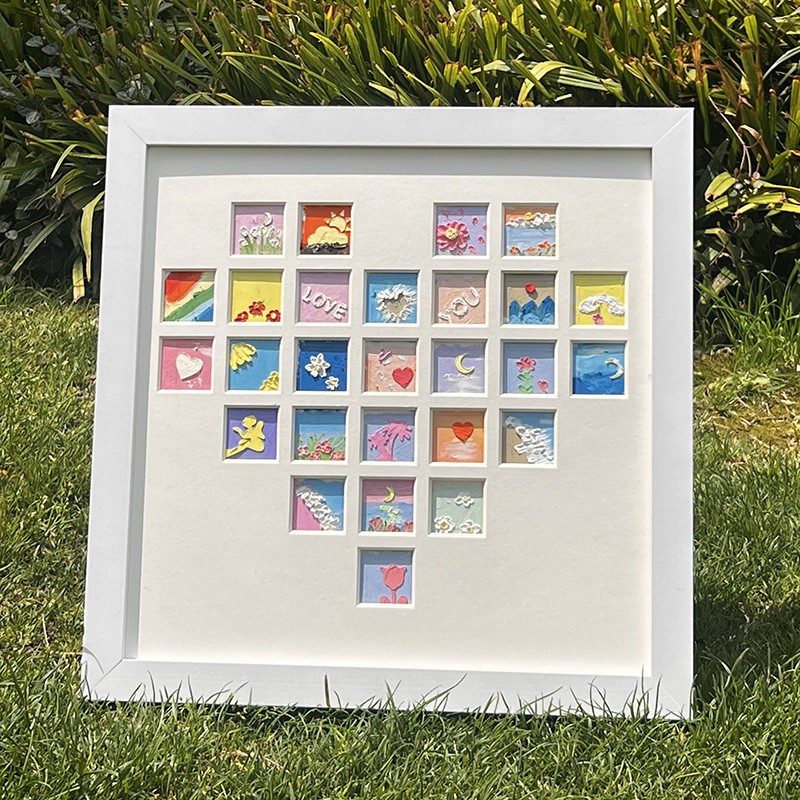 捡秋爱心宫格画框油画棒diy作品保存方四 九宫格相框摆台纪念礼物