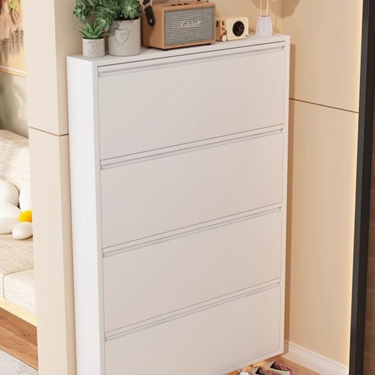 超薄鞋柜2025新款12cm家用门口钢制入户大容量鞋架极窄玄关翻斗柜