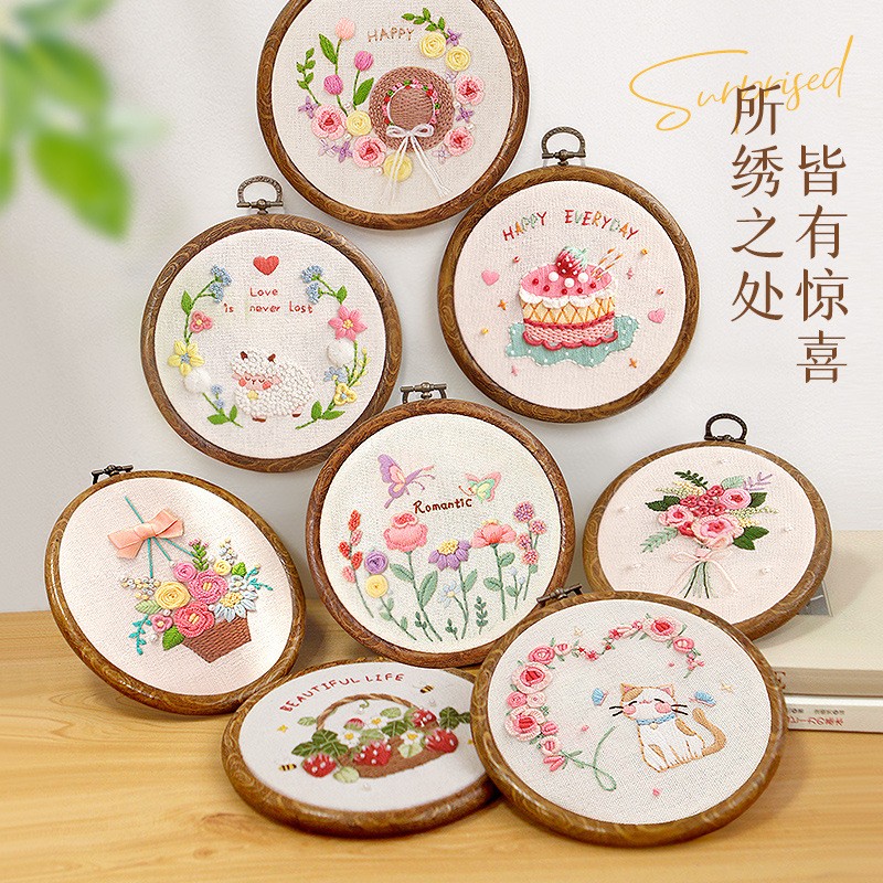 ?手工刺绣diy材料包苏绣简单制作初学者向日葵画圆盘摆件创意礼