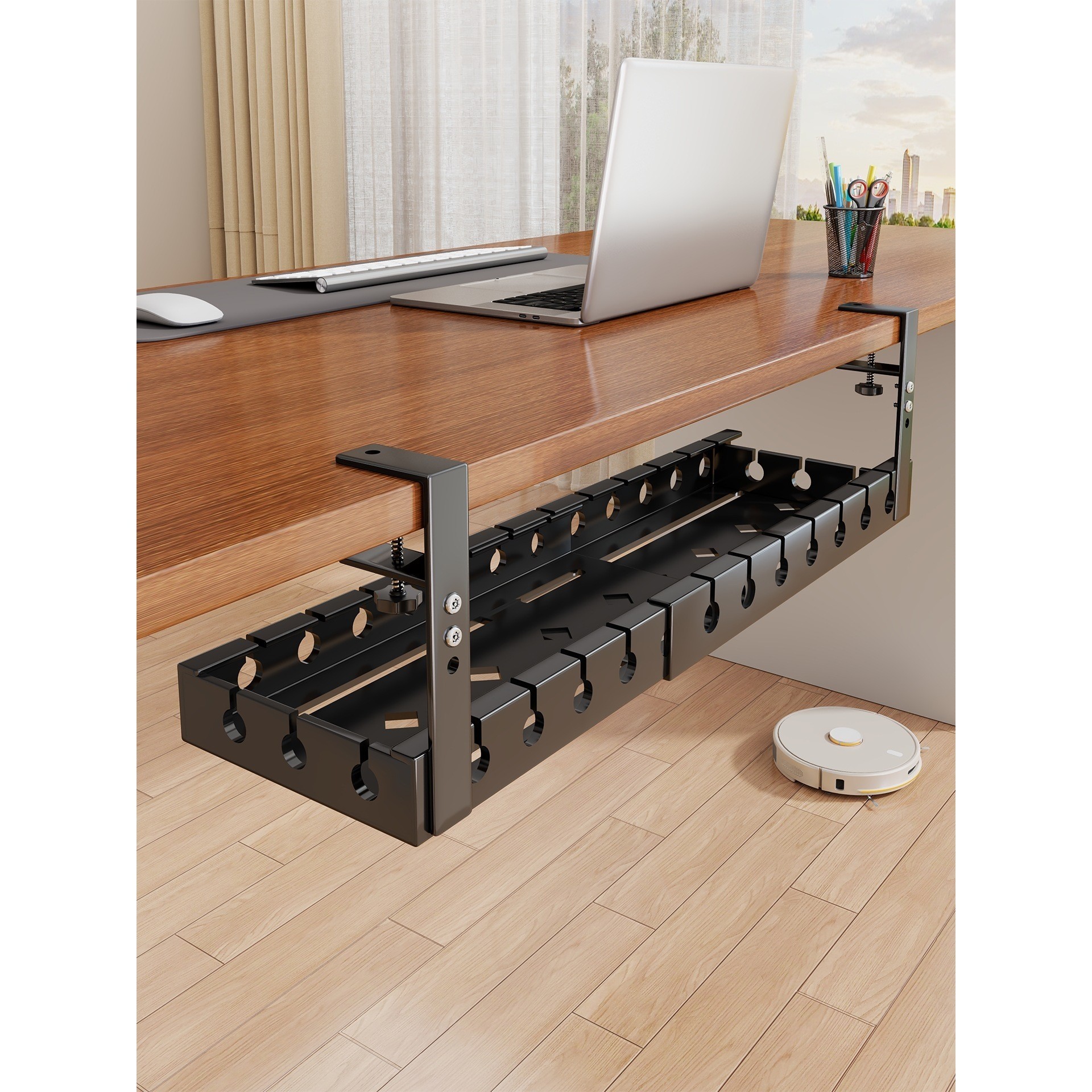 桌下理线器收纳架数据线整理盒办公桌底电线插座支架桌下走线神器