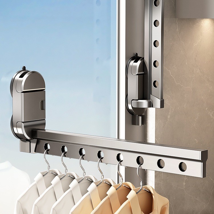 吸盘折叠晾衣架阳台家用隐形伸缩晒晾衣杆室内挂衣架飘窗晾衣神器