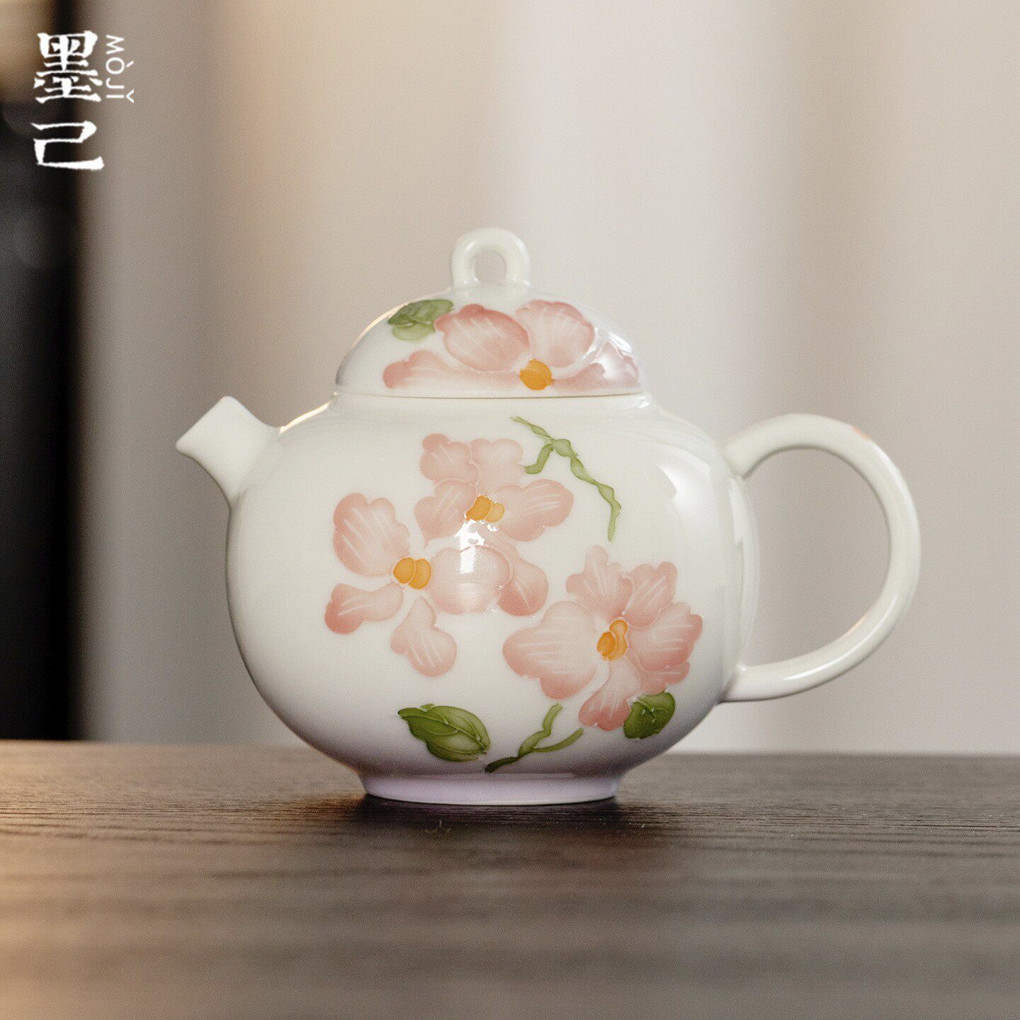 墨己玉泥有田烧手绘蝴蝶兰家用陶瓷茶壶功夫茶具球孔过滤手执壶